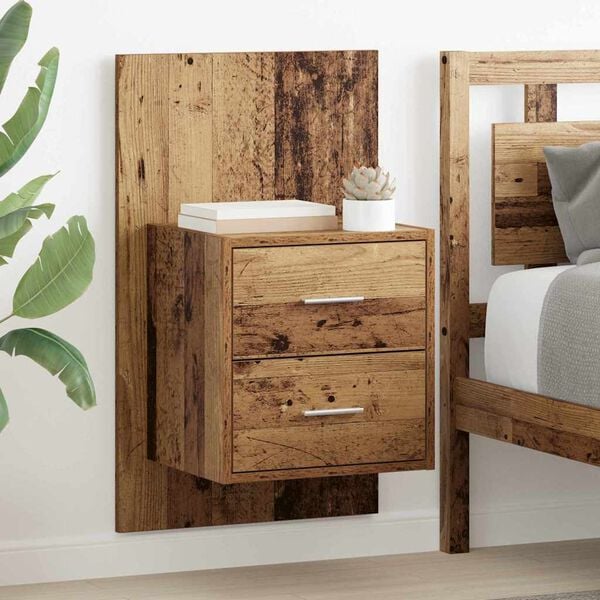 vidaXL Wall-mounted Bedside Cabinet 2 pcs Old Wood 48.5 x 32.5 x 80 cm