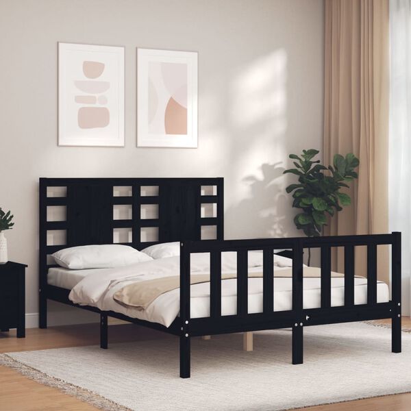 vidaXL Bed Frame without Mattress Black Double Solid Wood Pine