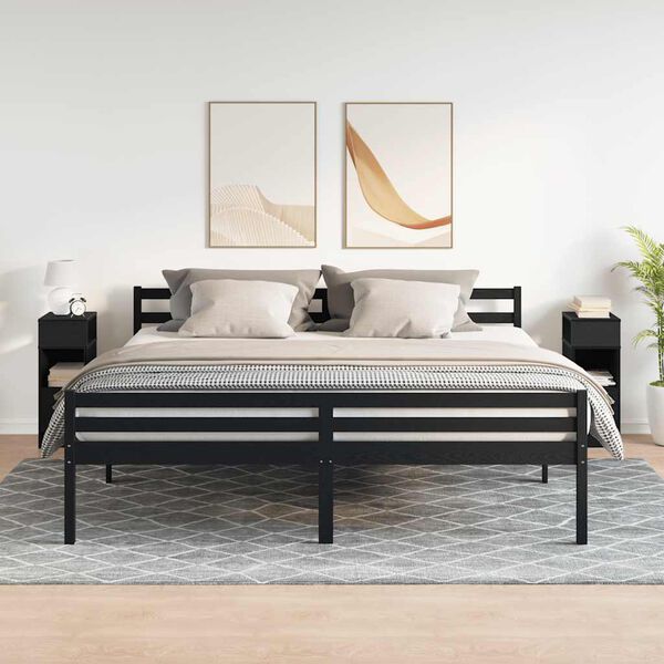 vidaXL Bedside Cabinets 2 pcs with Drawer Black 25x31x66 cm