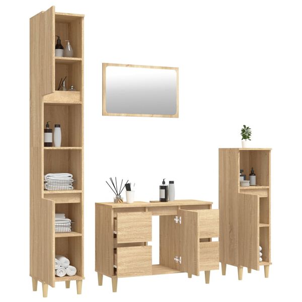 vidaXL 4 Piece Bathroom Furniture Set Sonoma Oak Engineered Wood