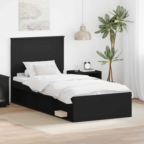 vidaXL Bed Frame with Headboard Black 75 x 190 cm Solid Pine Wood