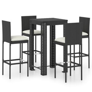 vidaXL 5 Piece Garden Bar Set with Cushions Poly Rattan Black
