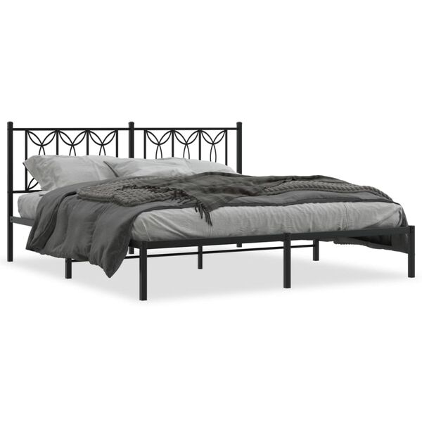 vidaXL Metal Bed Frame without Mattress with Headboard Black 183x213cm