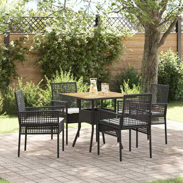 vidaXL Garden Dining Set 5 pcs Black Poly Rattan