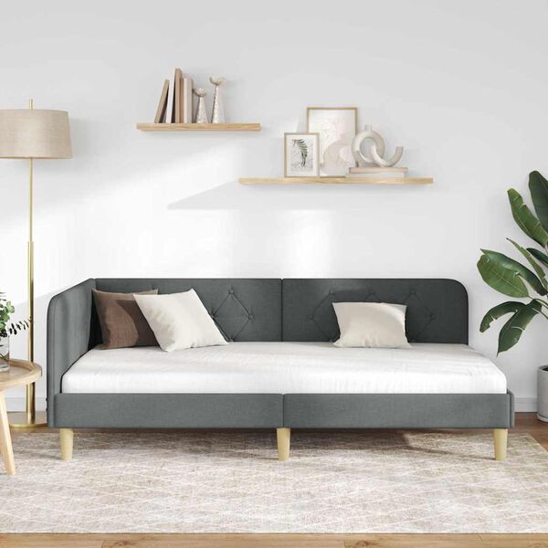 vidaXL Corner Bed Frame with Headboard Dark Grey 90 x 200 cm Fabric