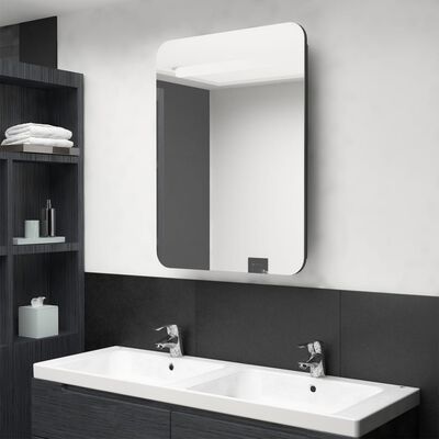 vidaXL LED Bathroom Mirror Cabinet Shining Black 60x11x80 cm