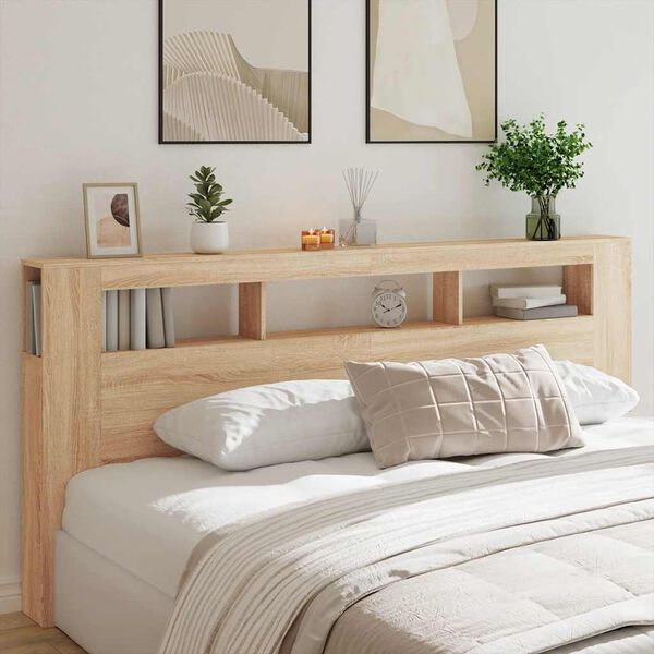 vidaXL LED Headboard Sonoma Oak 220x18.5x103.5 cm Engineered Wood