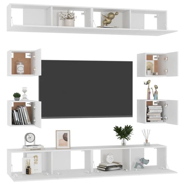 vidaXL 8 Piece TV Cabinet Set White Engineered Wood