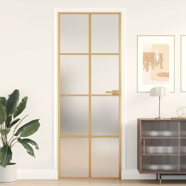 vidaXL Interior Door Slim Golden 76x201.5 cm Tempered Glass and Aluminium