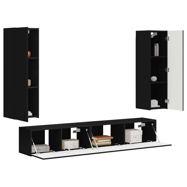 vidaXL TV Cabinet Set Wall-mounted 3 pcs Black Engineered Wood