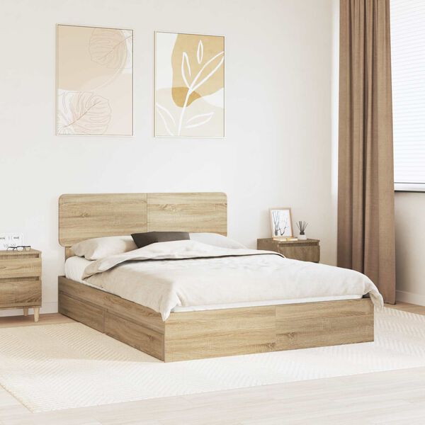 vidaXL Storage Bed with Drawer Sonoma Oak 140 x 200 cm Engineered Wood