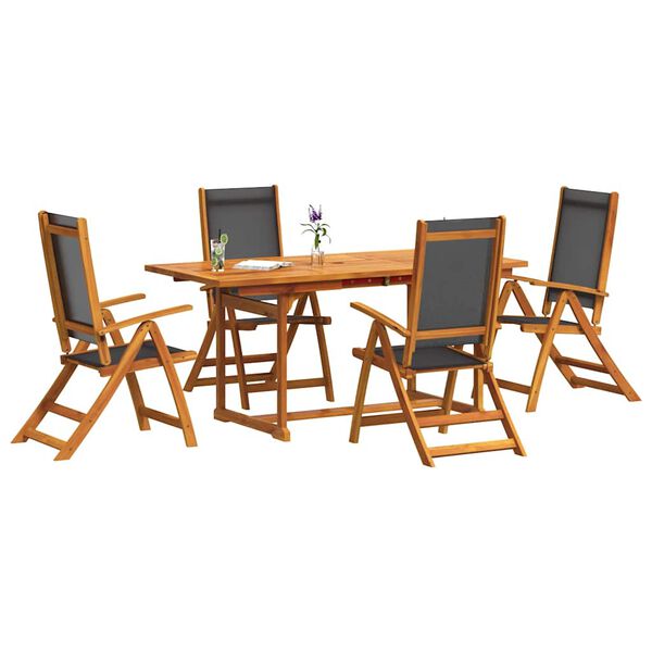 vidaXL 5 Piece Garden Dining Set Solid Wood Acacia and Textilene