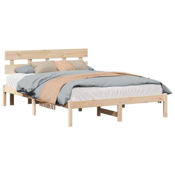 vidaXL Bed Frame with Headboard Brown 160 x 200 cm Solid Pine wood