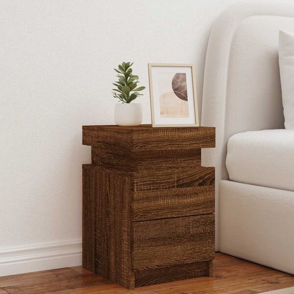 vidaXL Bedside Cabinet with LED Lights Brown Oak 35x39x55 cm