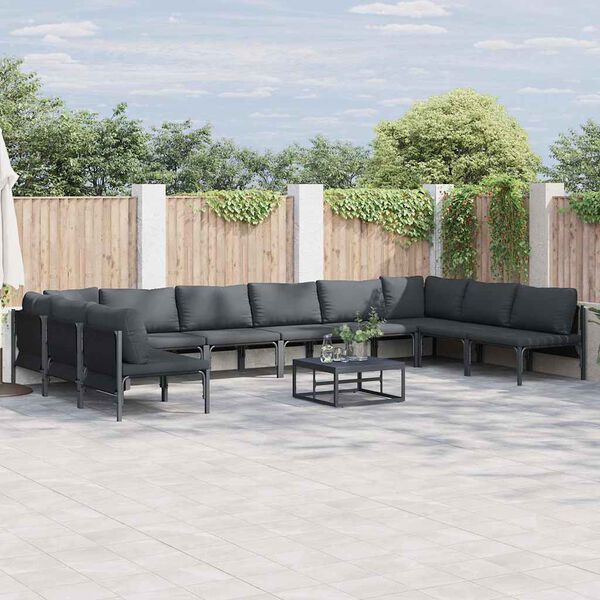 vidaXL Garden Sofa Set with Cushion 11 pcs Black Steel