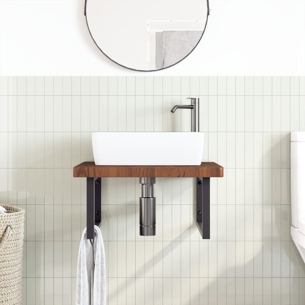vidaXL Basin Shelf Wall Mounted Steel and Solid Wood Oak