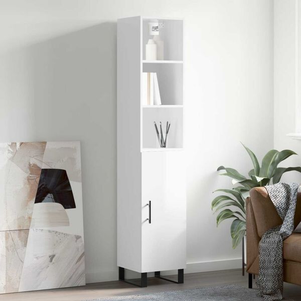 vidaXL Highboard High Gloss White 34.5x34x180 cm Engineered Wood