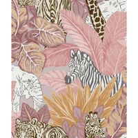 Noordwand Wallpaper Good Vibes Jungle Animals Pink and Orange