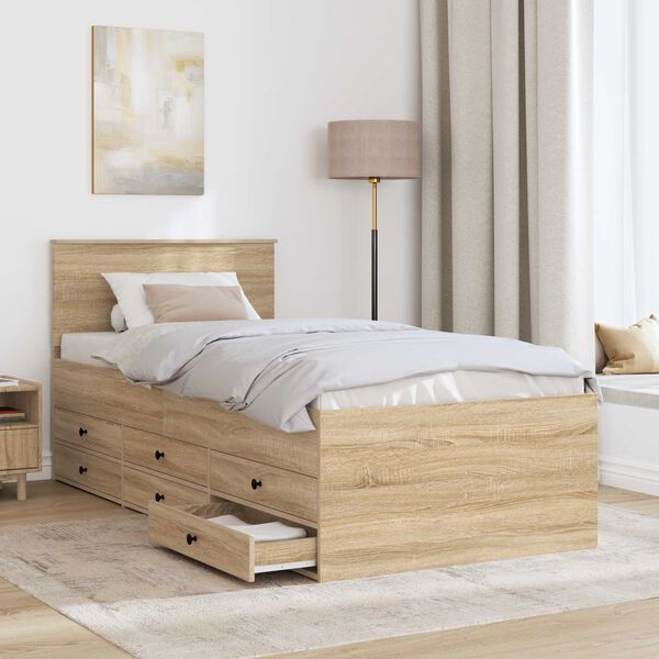 vidaXL Daybed Manual Sonoma Oak and Black 100 x 200 cm Engineered Wood