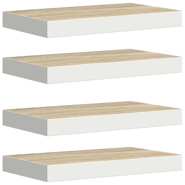 vidaXL Floating Wall Shelves 4 pcs Oak and White 40x23x3.8 cm MDF
