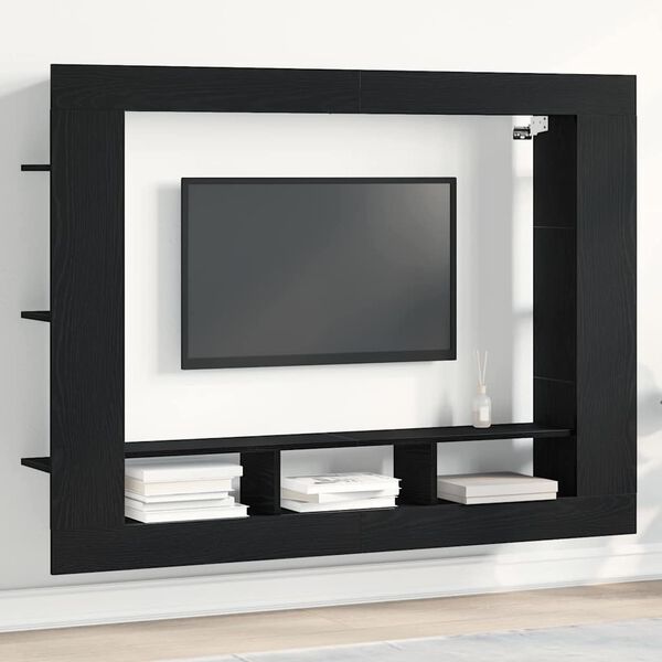 vidaXL TV Cabinet Black oak 152 x 22 x 113 cm Engineered wood