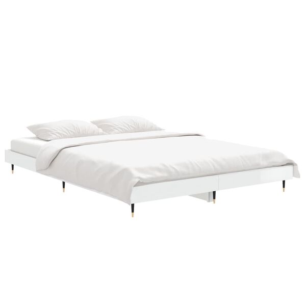 vidaXL Bed Frame without Mattress High Gloss White 135x190 cm Double