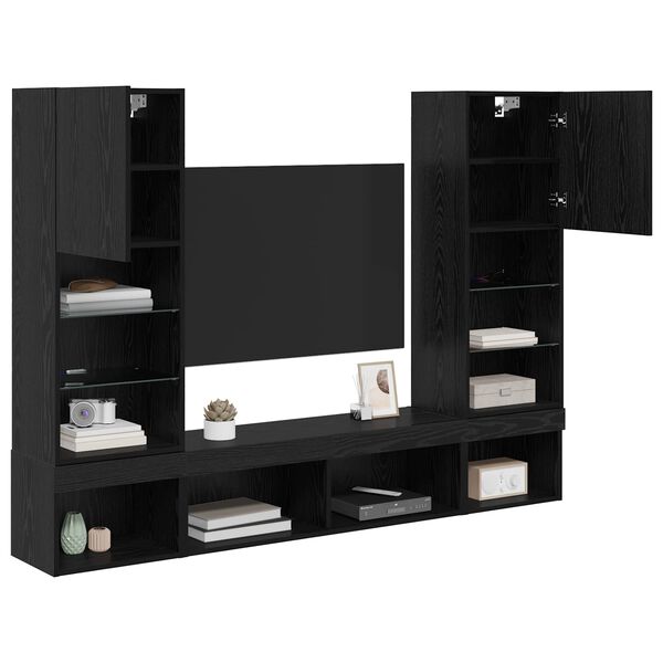 vidaXL TV Wall Units with LED with LED 5 pcs Black Oak Engineered Wood