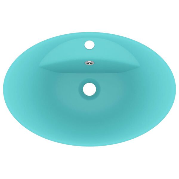 vidaXL Luxury Basin Overflow Oval Matt Light Green 58.5x39 cm Ceramic