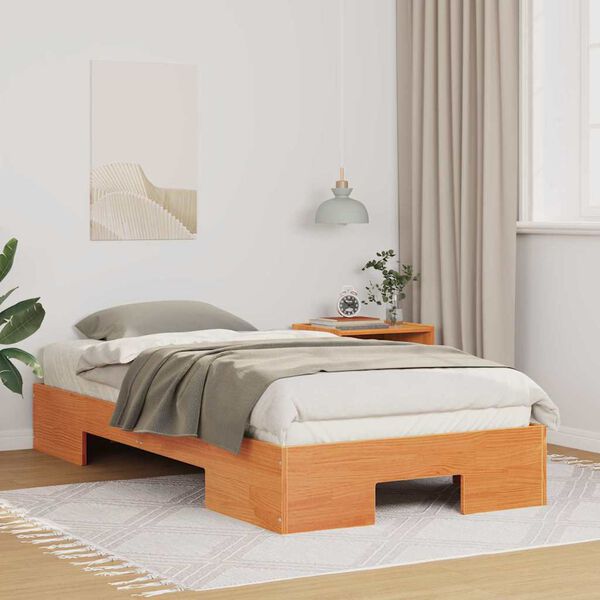 vidaXL Floor Bed Frame with Storage Brown 100 x 200 cm Solid pine wood
