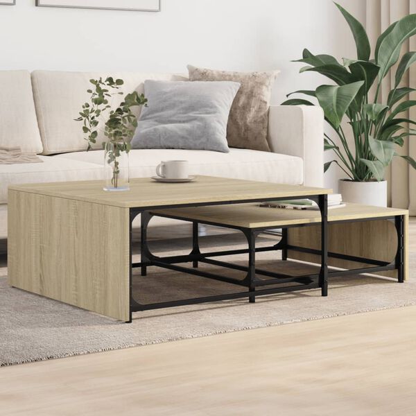 vidaXL Nesting Coffee Tables 2 pcs Sonoma Oak Engineered Wood and Metal