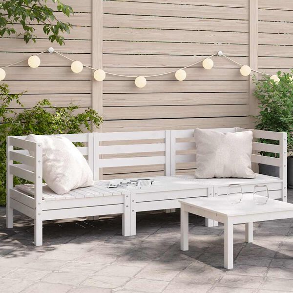 vidaXL Garden Sofa 3-Seater White Solid Wood Pine