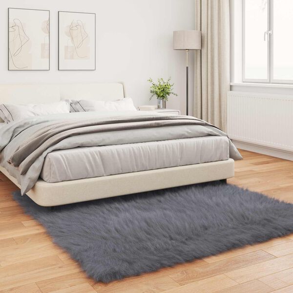 vidaXL Faux Sheepskin Rug Tafalla Anthracite 160 x 160 cm Polyester