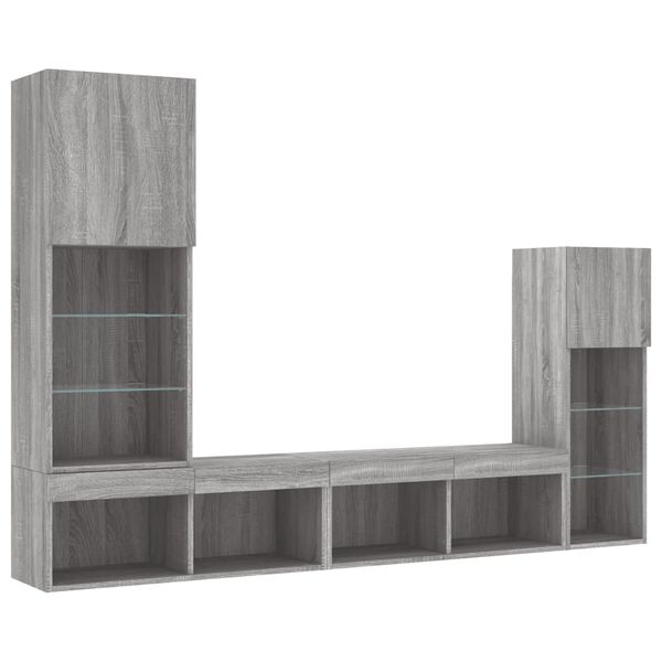 vidaXL 4 Piece TV Wall Units with LED Grey Sonoma Engineered Wood