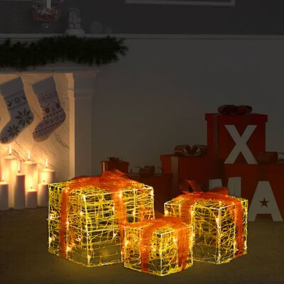 vidaXL Decorative Acrylic Christmas Gift Boxes 3 pcs Warm White
