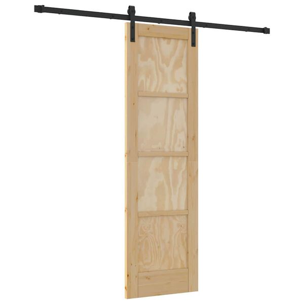 vidaXL Sliding Door Natural and Black 61 x 198.5 cm Solid Pine Wood