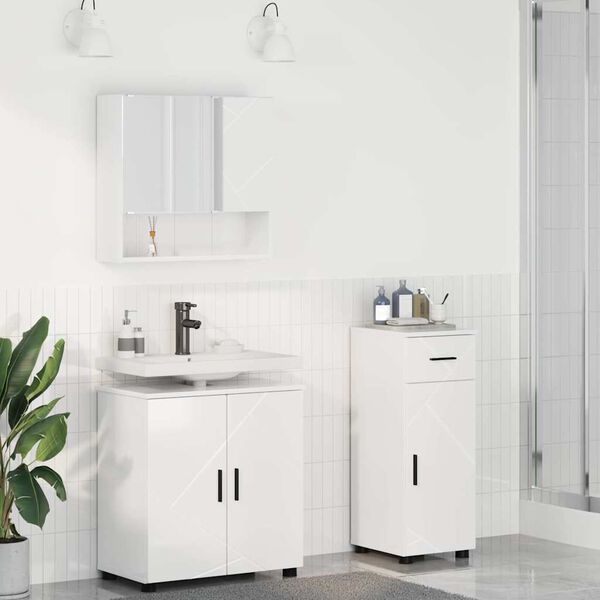 vidaXL Bathroom Furniture Set with Drawer 3 pcs High Gloss White