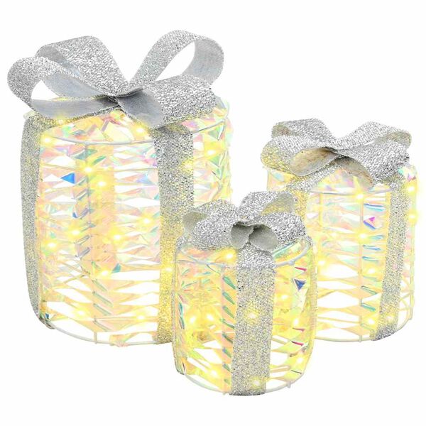 vidaXL Gift Box Decoration 3 pcs Warm white 20 x 20 x 20 cm PET