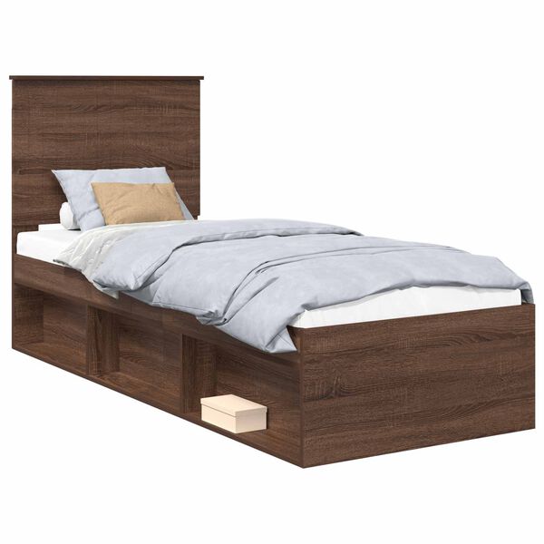 vidaXL Bed Frame with Headboard Brown Oak 75 x 190 cm Solid Pine Wood