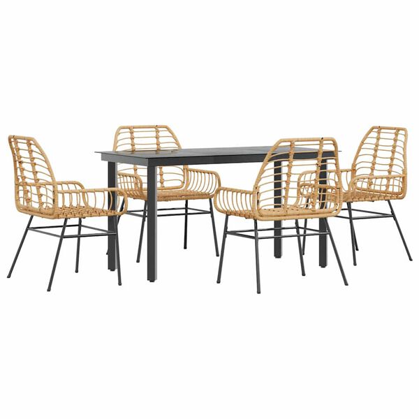 vidaXL 5 Piece Garden Dining Set Brown Poly Rattan Glass