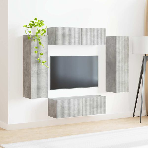 vidaXL TV Wall Cabinet Set 4 pcs Concrete Grey Engineered Wood