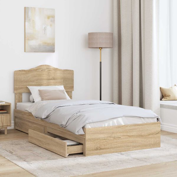 vidaXL Storage Bed with Drawer Sonoma Oak 70 x 190 cm Engineered Wood