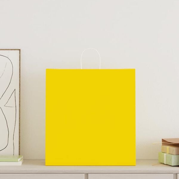 vidaXL Paper Bags 250 pcs with Handles Yellow 45x17x48 cm