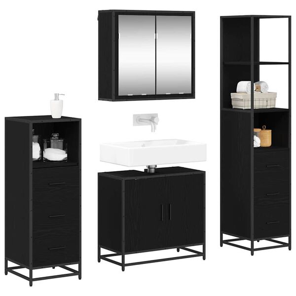 vidaXL Bathroom Furniture Set 4 pcs Black Oak Engineered Wood