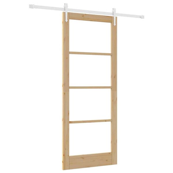 vidaXL Sliding Door Natural 86 x 211 cm Solid Pine Wood and Glass