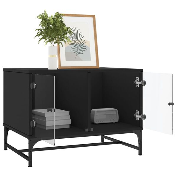 vidaXL Coffee Table with Glass Doors Black 68.5x50x50 cm
