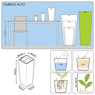 LECHUZA Planter Cubico Alto 40 ALL-IN-ONE Charcoal 18233