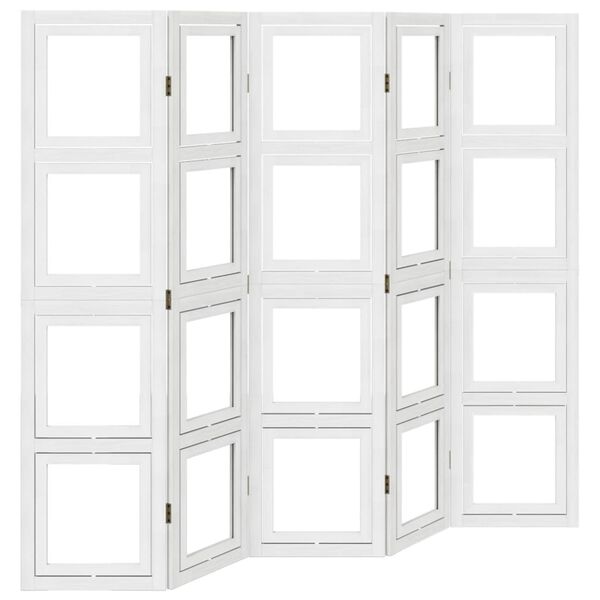 vidaXL Room Divider 5 Panels White Solid Wood Paulownia