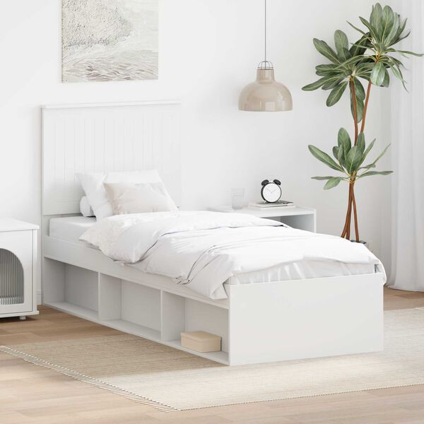 vidaXL Bed Frame with Headboard White 75 x 190 cm Solid Pine Wood