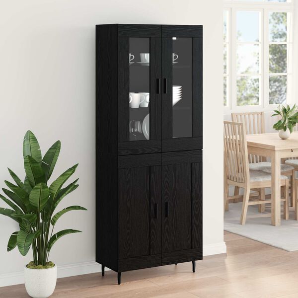 vidaXL Highboard 2 pcs Black Oak Engineered Wood and Glass