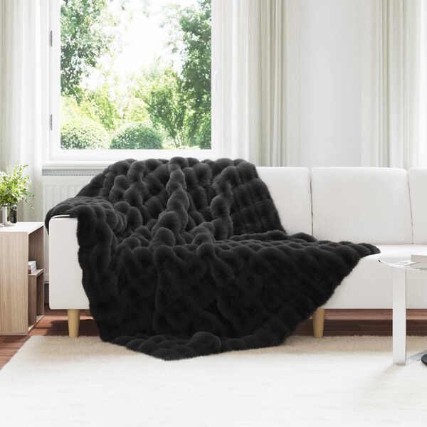 vidaXL Faux Rabbit Fur Blanket Black 150 x 220 cm Polyester